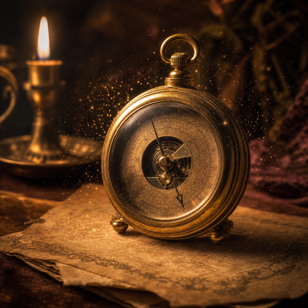 Antique brass instrument in warm candlelight — sensing the frequency